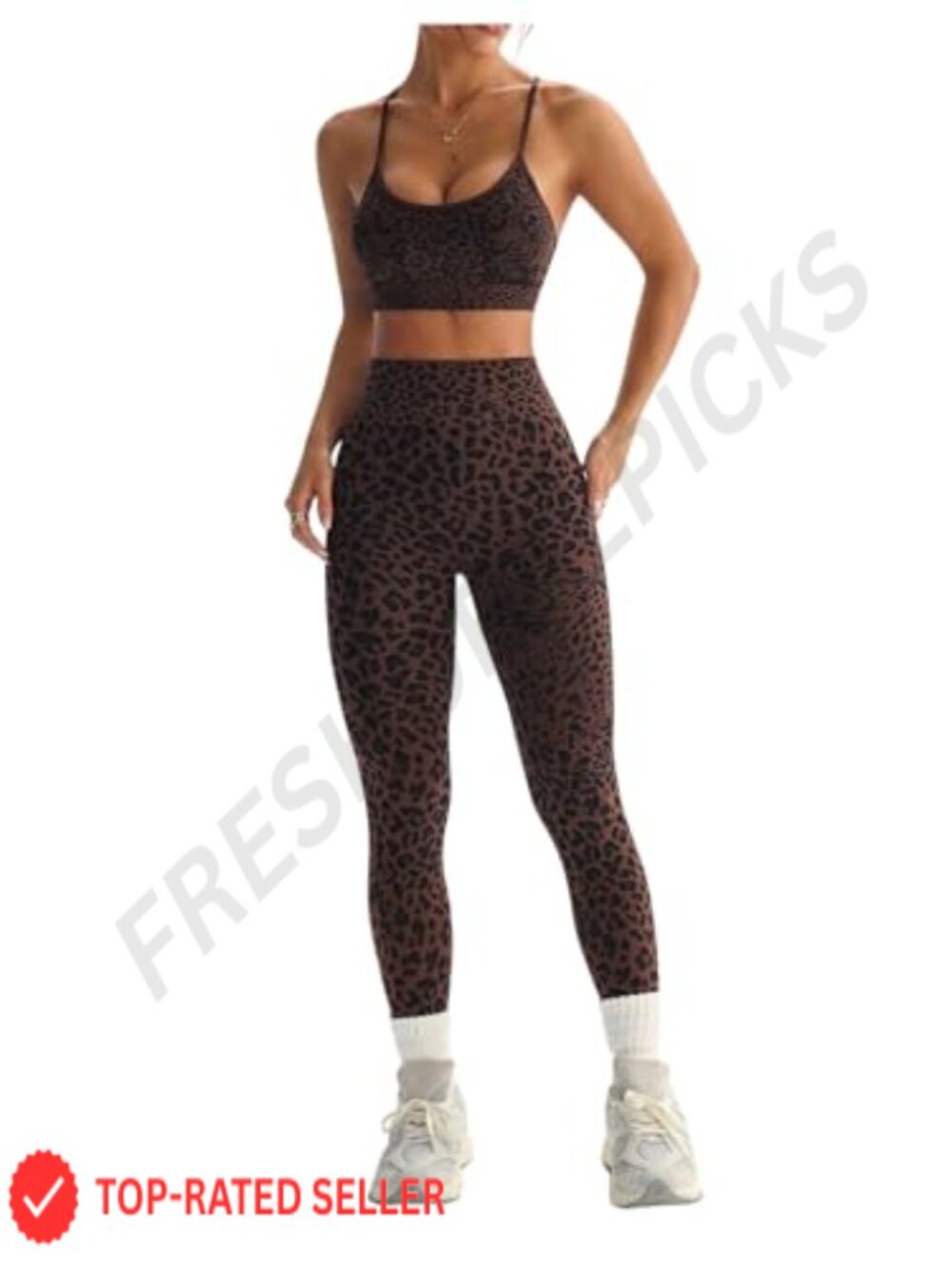 Seamless Leopard Print Workout Set Sports Bra Leggings 2 Piece